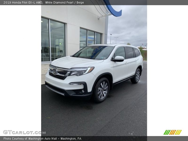 White Diamond Pearl / Beige 2019 Honda Pilot EX-L AWD