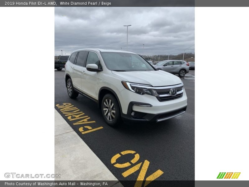 White Diamond Pearl / Beige 2019 Honda Pilot EX-L AWD