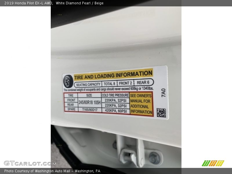 White Diamond Pearl / Beige 2019 Honda Pilot EX-L AWD
