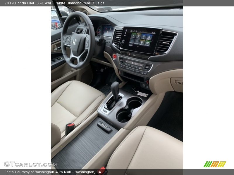 White Diamond Pearl / Beige 2019 Honda Pilot EX-L AWD