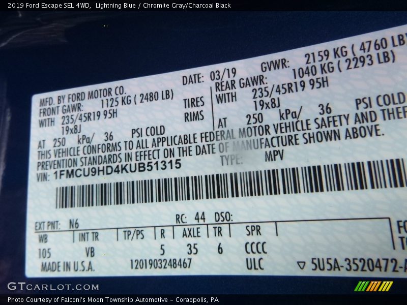 Lightning Blue / Chromite Gray/Charcoal Black 2019 Ford Escape SEL 4WD