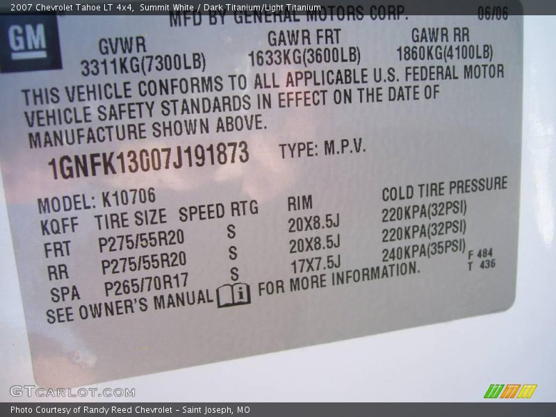 Summit White / Dark Titanium/Light Titanium 2007 Chevrolet Tahoe LT 4x4