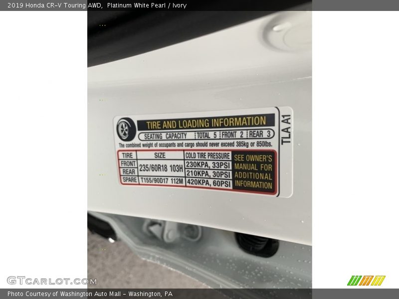 Platinum White Pearl / Ivory 2019 Honda CR-V Touring AWD