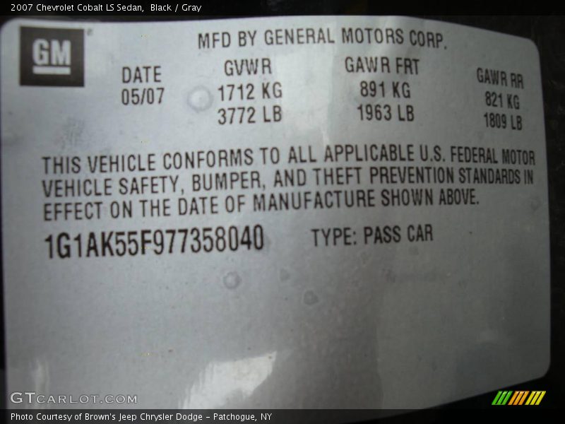 Black / Gray 2007 Chevrolet Cobalt LS Sedan