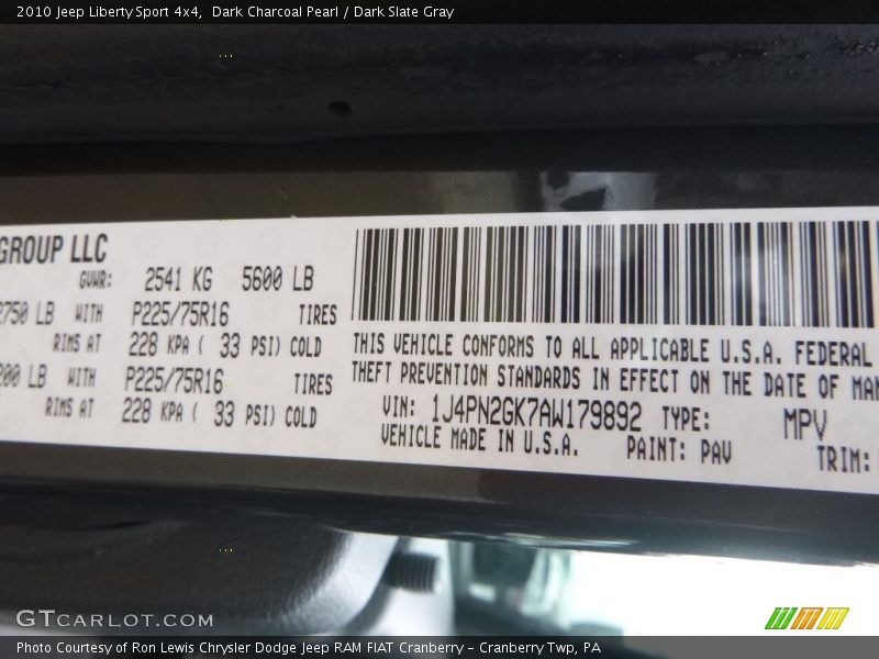 Dark Charcoal Pearl / Dark Slate Gray 2010 Jeep Liberty Sport 4x4