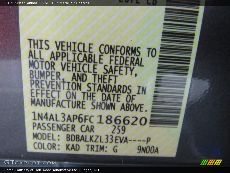 Gun Metallic / Charcoal 2015 Nissan Altima 2.5 SL