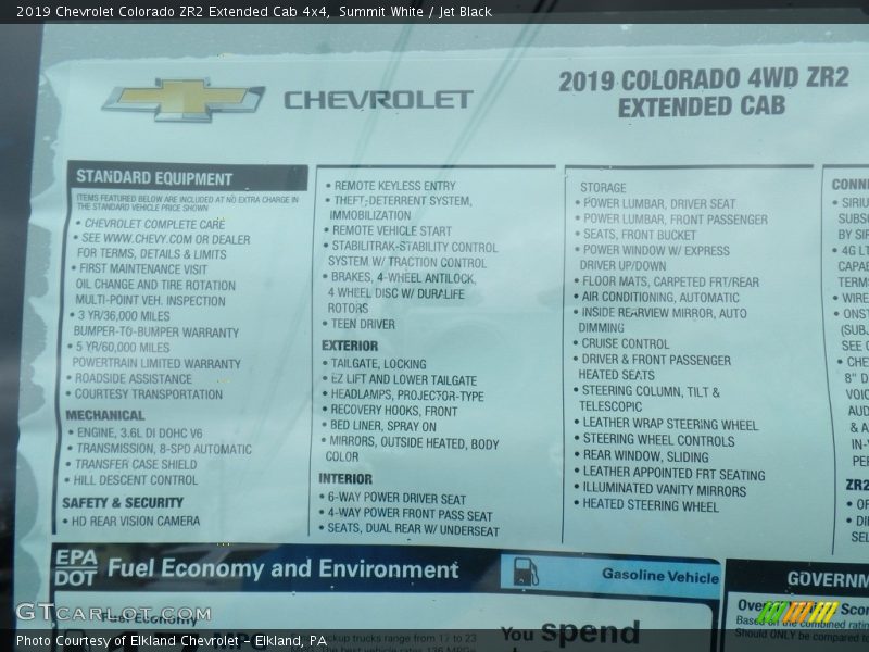  2019 Colorado ZR2 Extended Cab 4x4 Window Sticker
