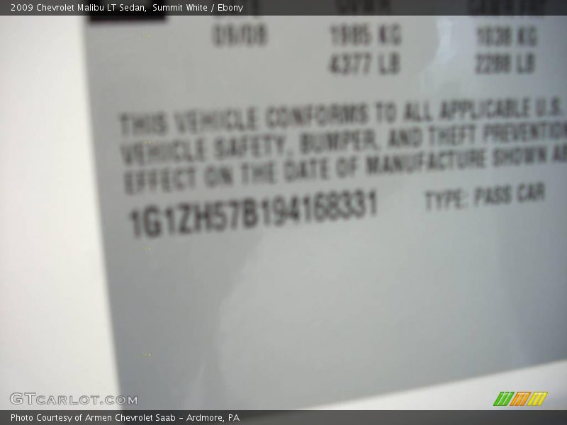 Summit White / Ebony 2009 Chevrolet Malibu LT Sedan
