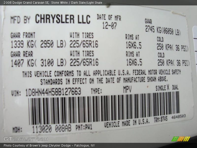 Stone White / Dark Slate/Light Shale 2008 Dodge Grand Caravan SE