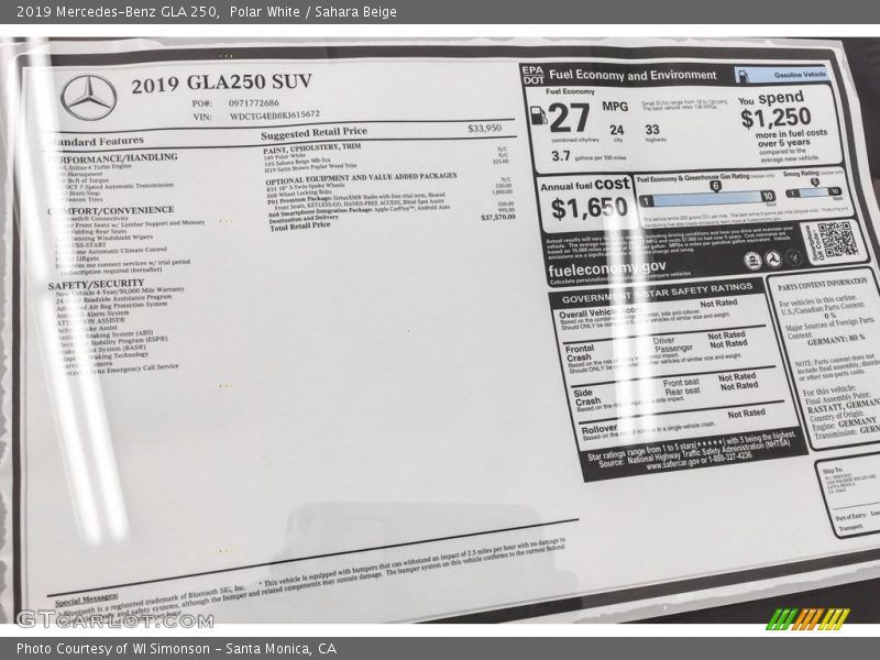 Polar White / Sahara Beige 2019 Mercedes-Benz GLA 250