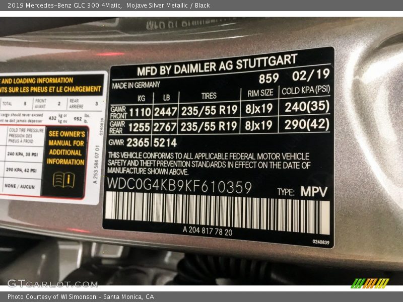 Mojave Silver Metallic / Black 2019 Mercedes-Benz GLC 300 4Matic