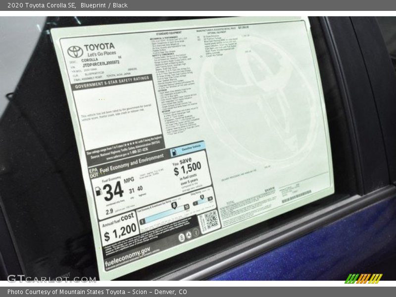  2020 Corolla SE Window Sticker