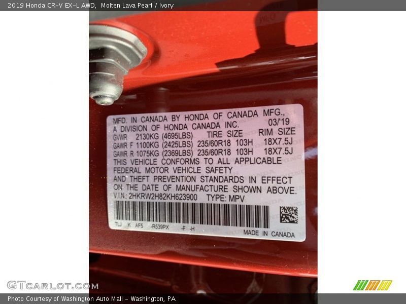 Molten Lava Pearl / Ivory 2019 Honda CR-V EX-L AWD