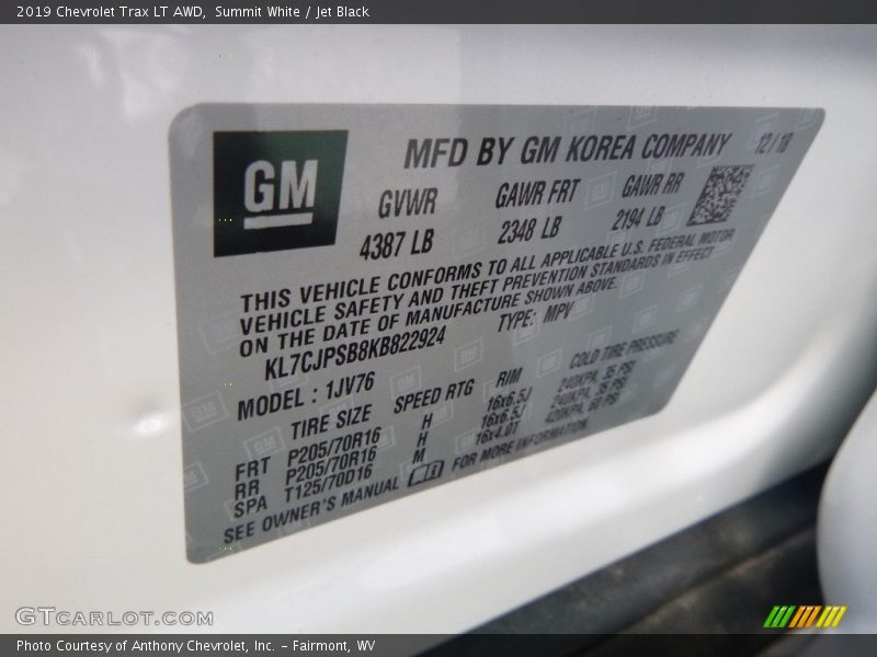 Summit White / Jet Black 2019 Chevrolet Trax LT AWD