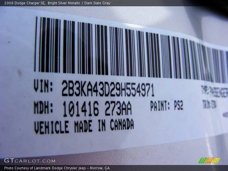 Bright Silver Metallic / Dark Slate Gray 2009 Dodge Charger SE