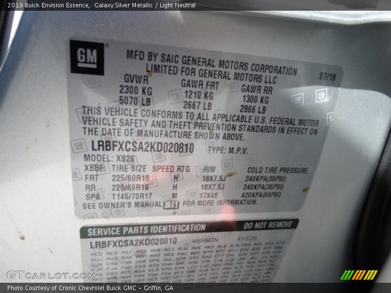 Galaxy Silver Metallic / Light Neutral 2019 Buick Envision Essence