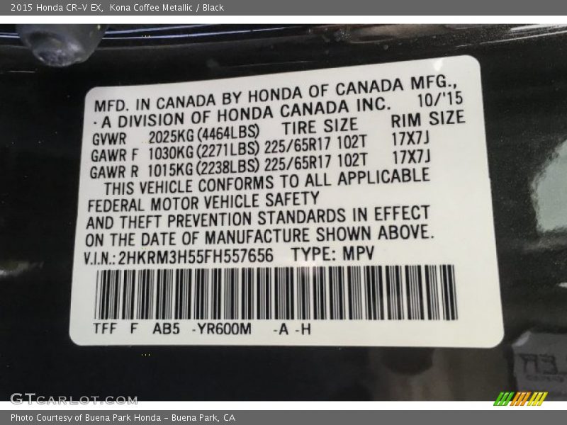 Kona Coffee Metallic / Black 2015 Honda CR-V EX
