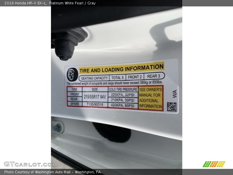 Platinum White Pearl / Gray 2019 Honda HR-V EX-L