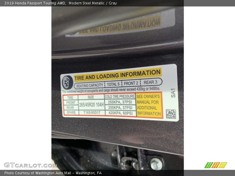 Modern Steel Metallic / Gray 2019 Honda Passport Touring AWD