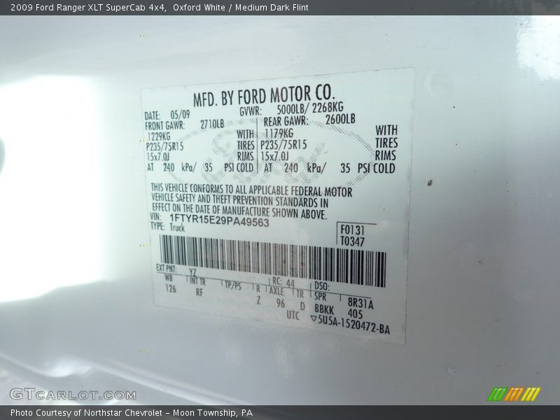 Oxford White / Medium Dark Flint 2009 Ford Ranger XLT SuperCab 4x4