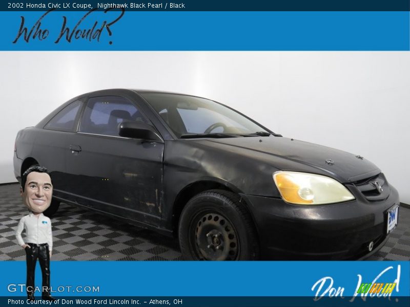 Nighthawk Black Pearl / Black 2002 Honda Civic LX Coupe