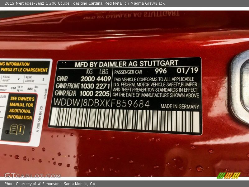 designo Cardinal Red Metallic / Magma Grey/Black 2019 Mercedes-Benz C 300 Coupe