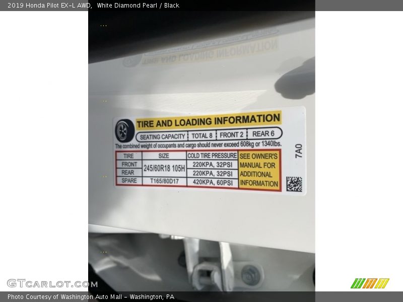 White Diamond Pearl / Black 2019 Honda Pilot EX-L AWD