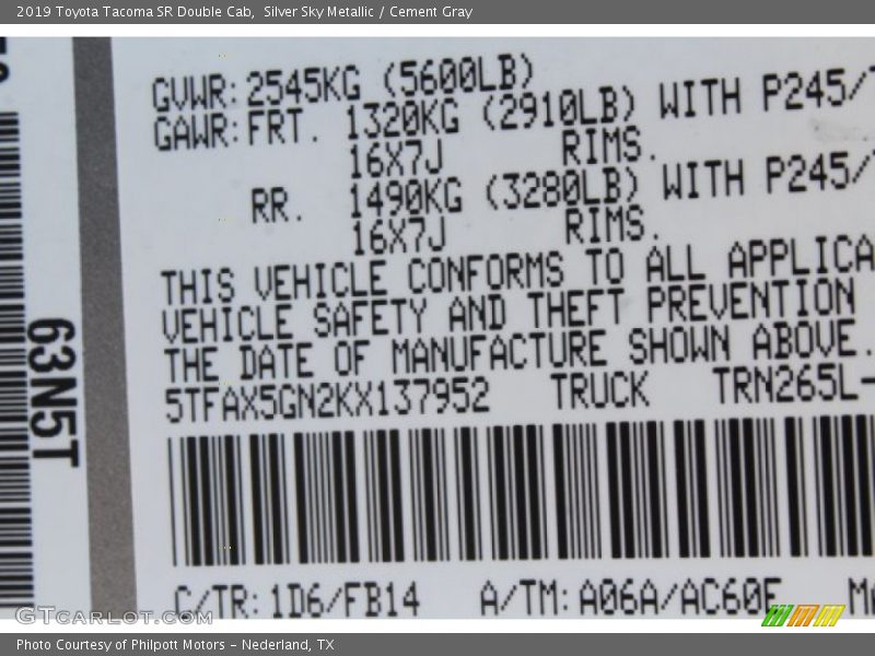 2019 Tacoma SR Double Cab Silver Sky Metallic Color Code 1D6