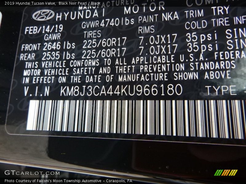 Black Noir Pearl / Black 2019 Hyundai Tucson Value