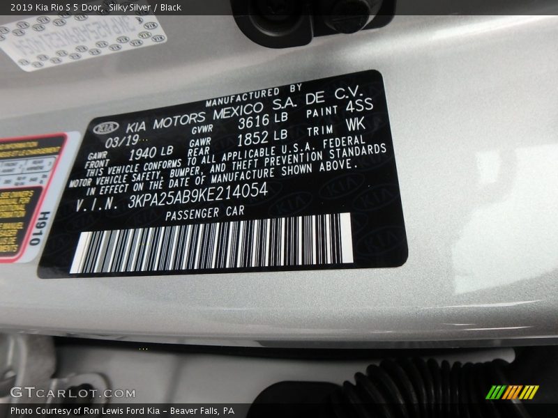 2019 Rio S 5 Door Silky Silver Color Code 4SS