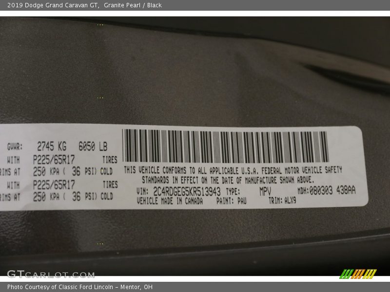 Granite Pearl / Black 2019 Dodge Grand Caravan GT