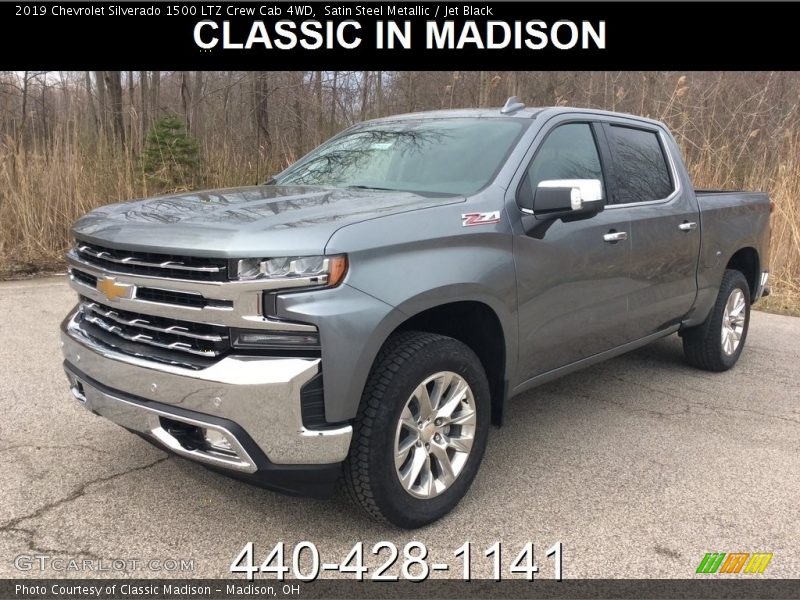 Satin Steel Metallic / Jet Black 2019 Chevrolet Silverado 1500 LTZ Crew Cab 4WD