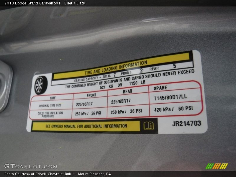 Billet / Black 2018 Dodge Grand Caravan SXT