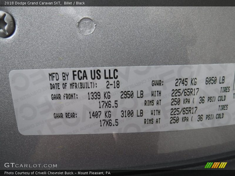 Billet / Black 2018 Dodge Grand Caravan SXT