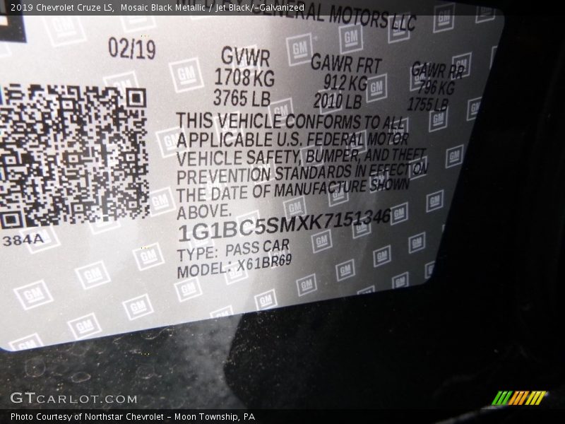 Mosaic Black Metallic / Jet Black/­Galvanized 2019 Chevrolet Cruze LS