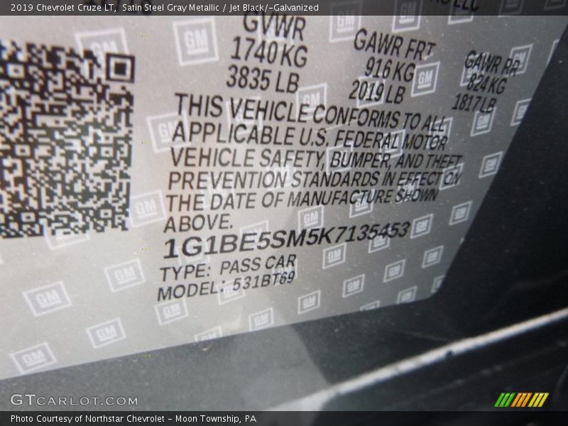 Satin Steel Gray Metallic / Jet Black/­Galvanized 2019 Chevrolet Cruze LT