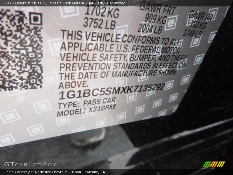 Mosaic Black Metallic / Jet Black/­Galvanized 2019 Chevrolet Cruze LS