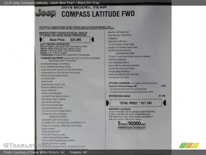 Laser Blue Pearl / Black/Ski Gray 2019 Jeep Compass Latitude