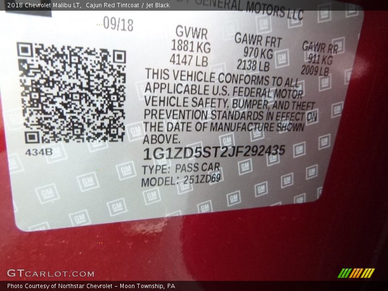 Cajun Red Tintcoat / Jet Black 2018 Chevrolet Malibu LT
