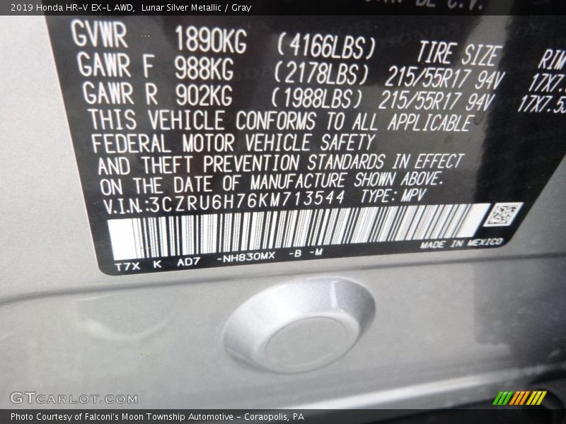 Lunar Silver Metallic / Gray 2019 Honda HR-V EX-L AWD