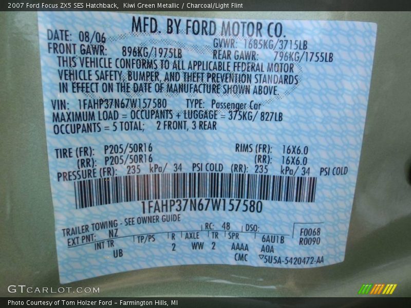 Kiwi Green Metallic / Charcoal/Light Flint 2007 Ford Focus ZX5 SES Hatchback