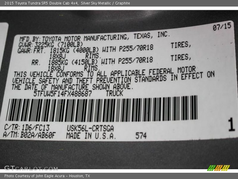 Silver Sky Metallic / Graphite 2015 Toyota Tundra SR5 Double Cab 4x4