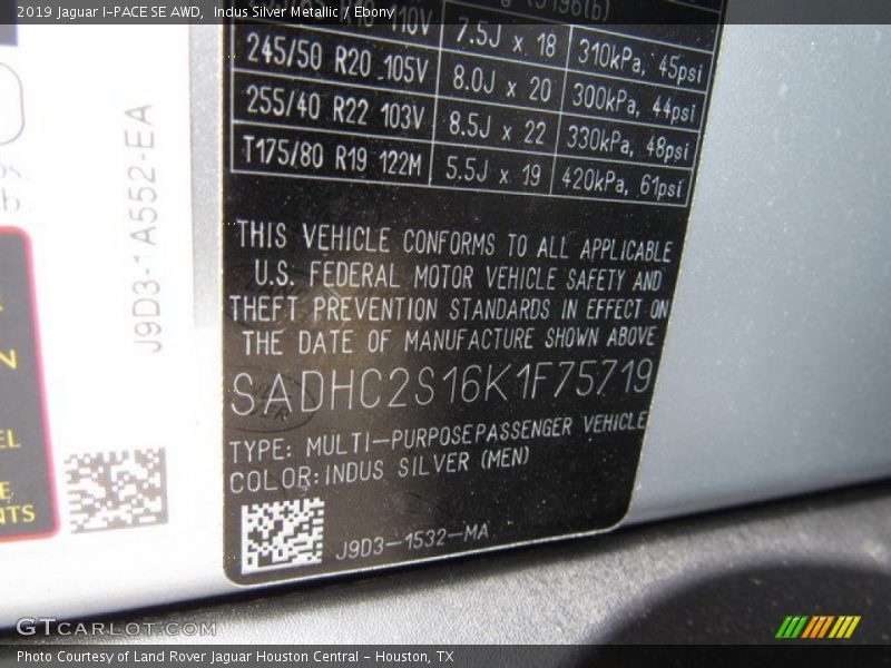 2019 I-PACE SE AWD Indus Silver Metallic Color Code MEN