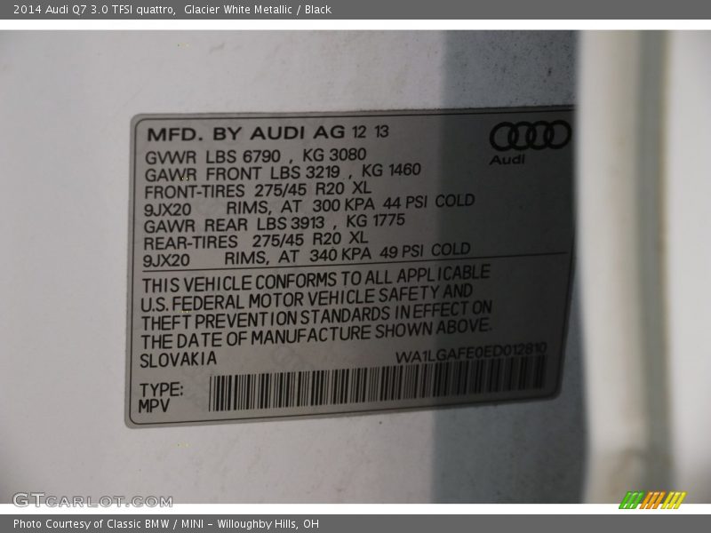 Glacier White Metallic / Black 2014 Audi Q7 3.0 TFSI quattro