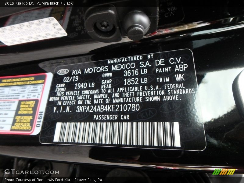 Aurora Black / Black 2019 Kia Rio LX