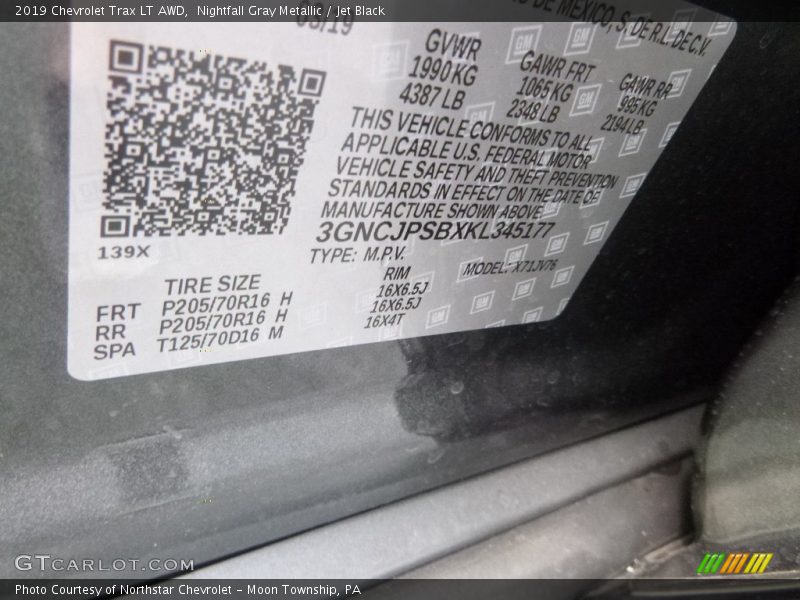 Nightfall Gray Metallic / Jet Black 2019 Chevrolet Trax LT AWD