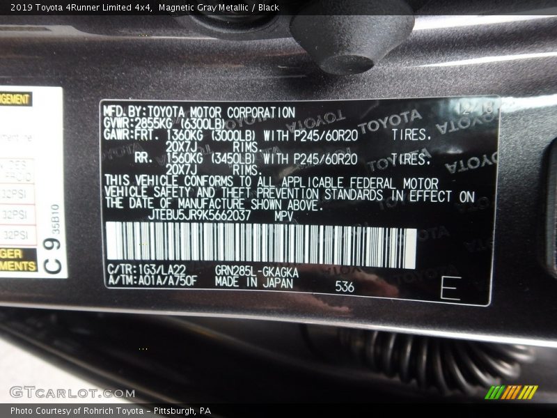 Magnetic Gray Metallic / Black 2019 Toyota 4Runner Limited 4x4