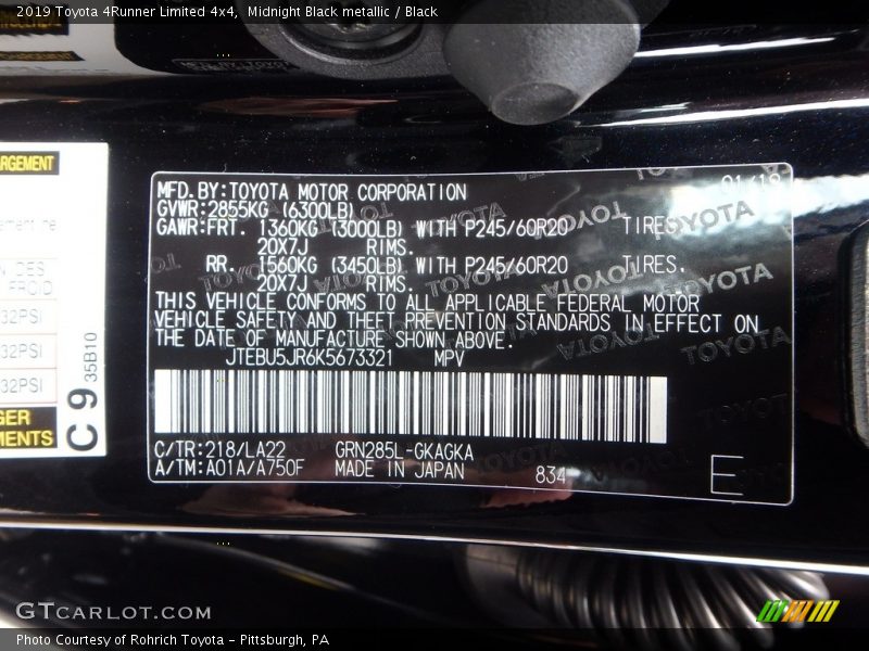 Midnight Black metallic / Black 2019 Toyota 4Runner Limited 4x4