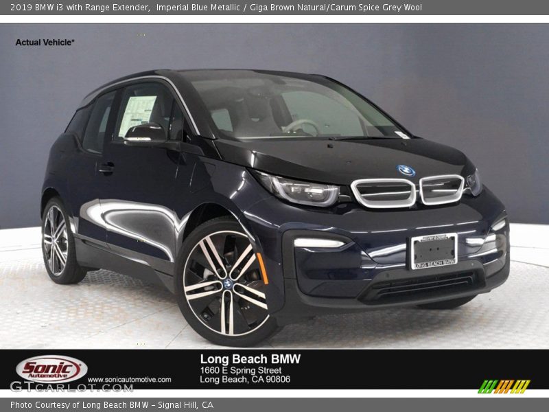 Imperial Blue Metallic / Giga Brown Natural/Carum Spice Grey Wool 2019 BMW i3 with Range Extender