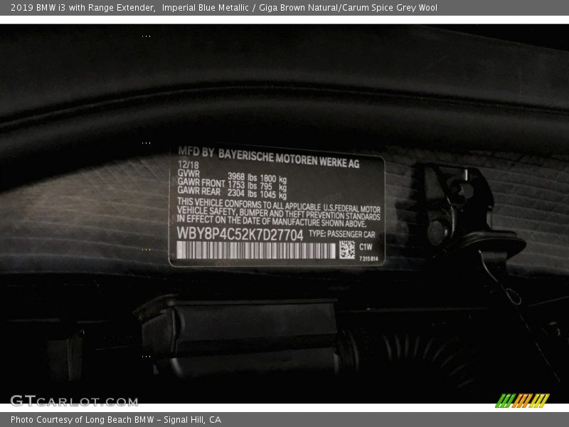 Imperial Blue Metallic / Giga Brown Natural/Carum Spice Grey Wool 2019 BMW i3 with Range Extender